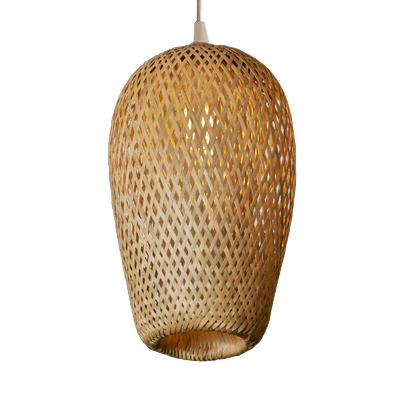 Lodge Style Woven Shade Pendant Lamp Bamboo 1-Light Kitchen Suspension Lighting in Yellow, 9"/10" Wide Clearhalo 'Ceiling Lights' 'Pendant Lights' 'Pendants' Lighting' 138298