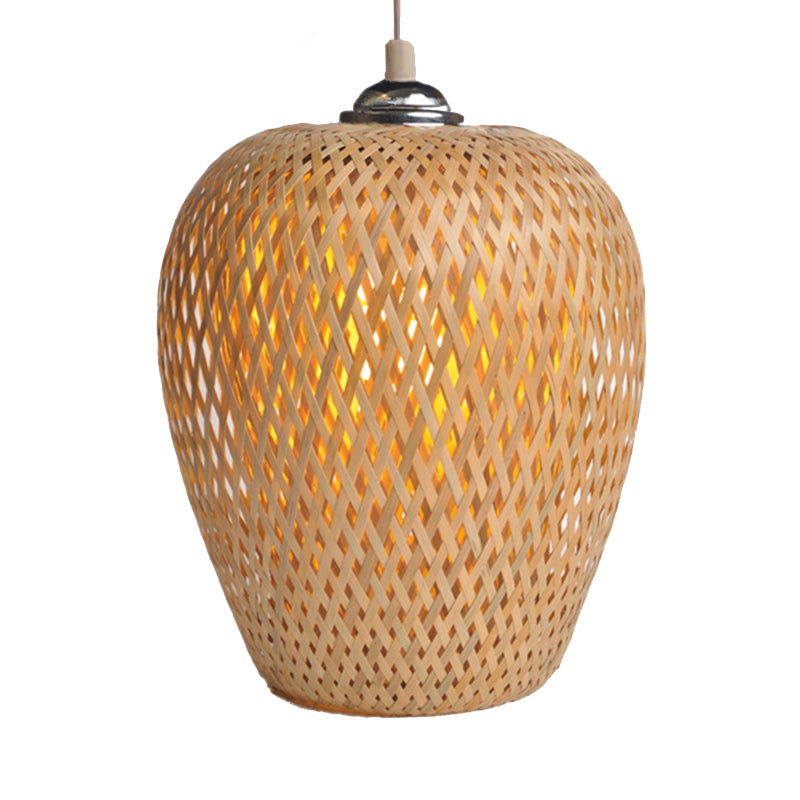 Lodge Style Woven Shade Pendant Lamp Bamboo 1-Light Kitchen Suspension Lighting in Yellow, 9"/10" Wide Clearhalo 'Ceiling Lights' 'Pendant Lights' 'Pendants' Lighting' 138301