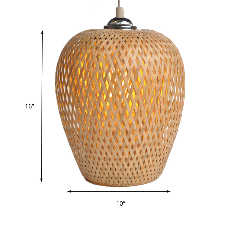 Lodge Style Woven Shade Pendant Lamp Bamboo 1-Light Kitchen Suspension Lighting in Yellow, 9"/10" Wide Clearhalo 'Ceiling Lights' 'Pendant Lights' 'Pendants' Lighting' 138302