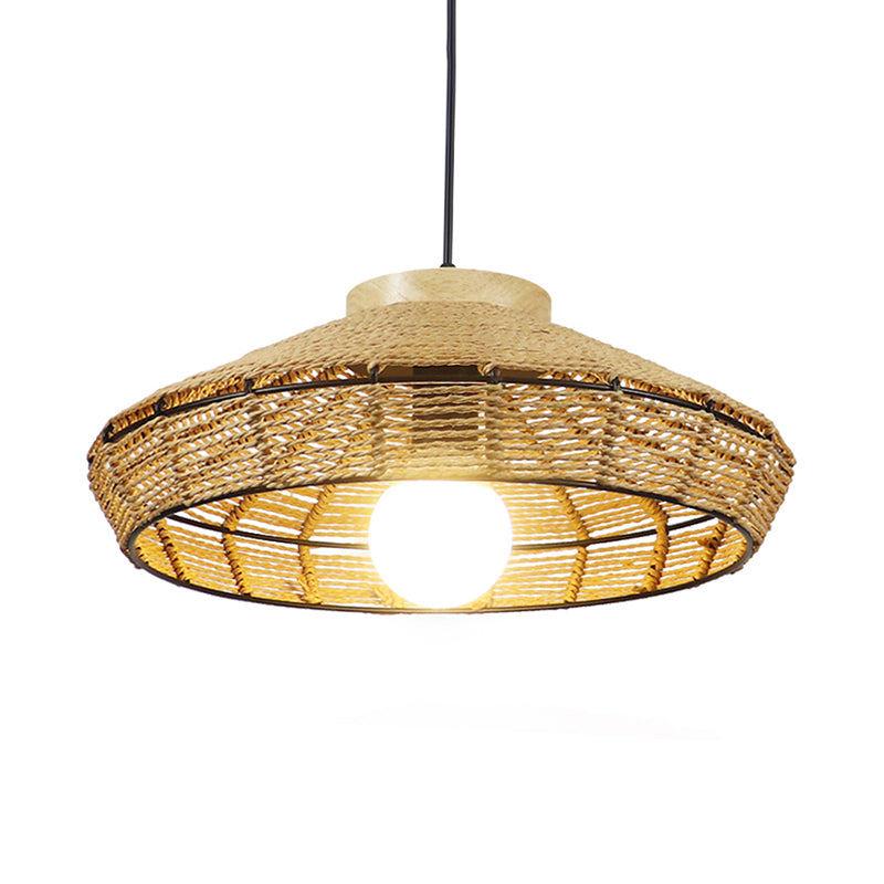 Straw Rope Barn Shade Hanging Light Rustic Single Head Beige Pendant Lamp for Living Room Restaurant Clearhalo 'Ceiling Lights' 'Pendant Lights' 'Pendants' Lighting' 138319