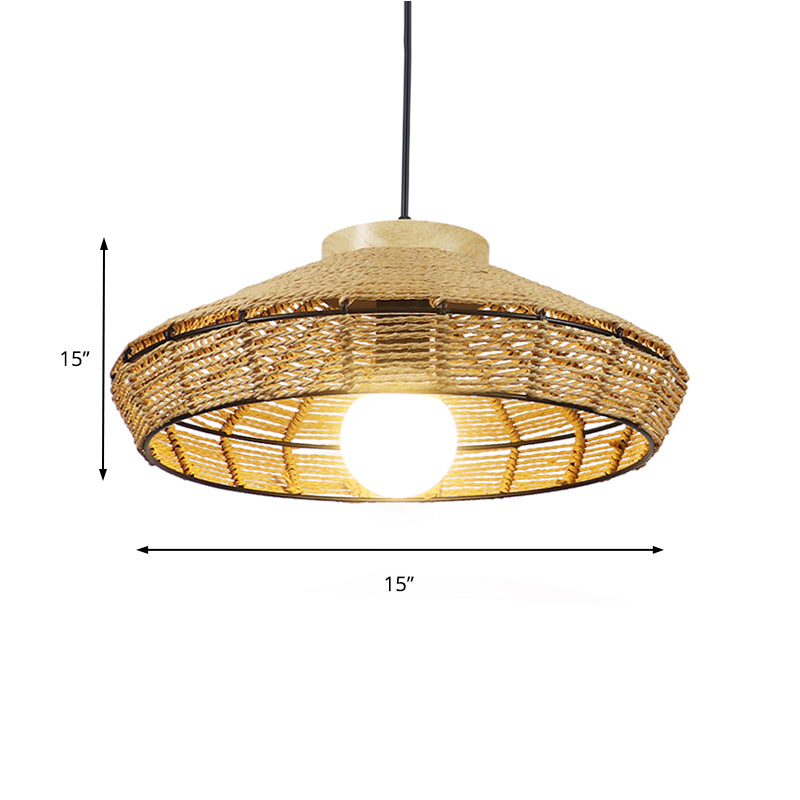 Straw Rope Barn Shade Hanging Light Rustic Single Head Beige Pendant Lamp for Living Room Restaurant Clearhalo 'Ceiling Lights' 'Pendant Lights' 'Pendants' Lighting' 138320