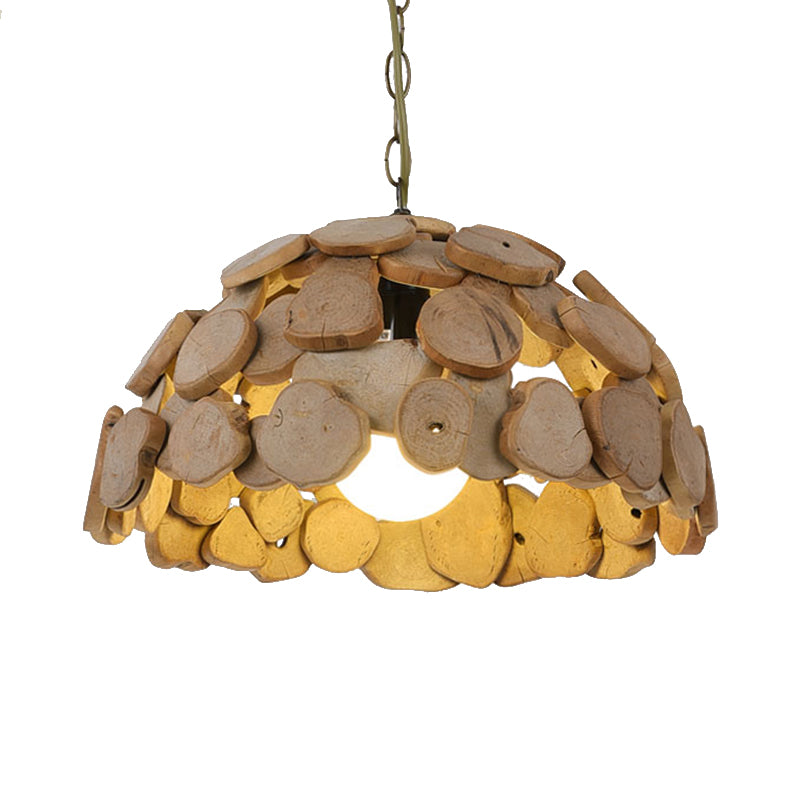 Wooden Dome Shade Hanging Light Vintage Single Light Natural Wood Pendant Lamp with Adjustable Chain Clearhalo 'Ceiling Lights' 'Modern Pendants' 'Modern' 'Pendant Lights' 'Pendants' Lighting' 138362