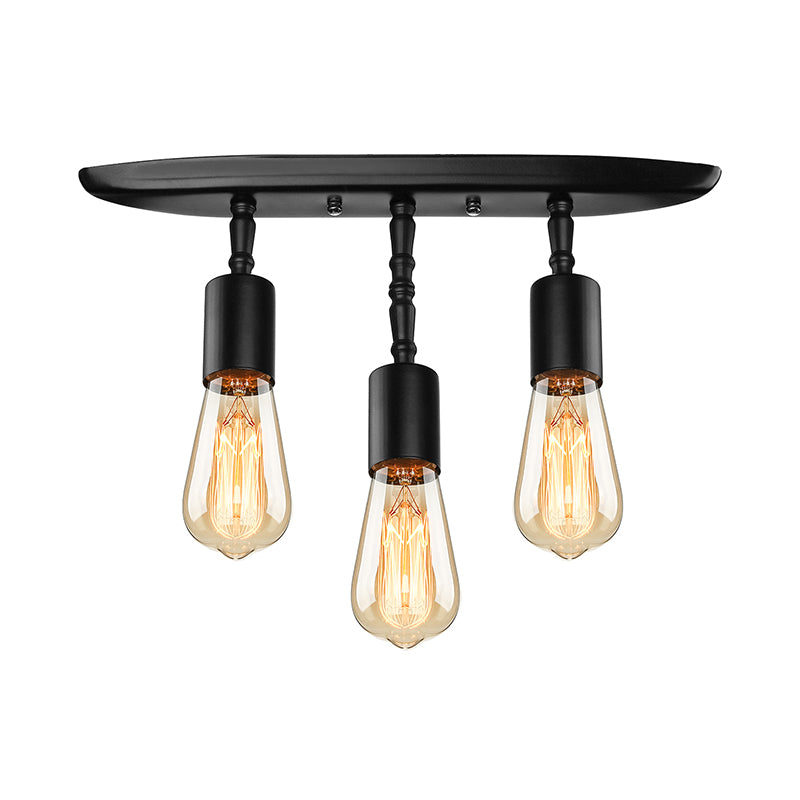 Open Bulb Bedroom Ceiling Light Fixture Farmhouse Style Iron 3 Lights Black Semi Flush Mount Lighting Clearhalo 'Ceiling Lights' 'Close To Ceiling Lights' 'Close to ceiling' 'Semi-flushmount' Lighting' 138398