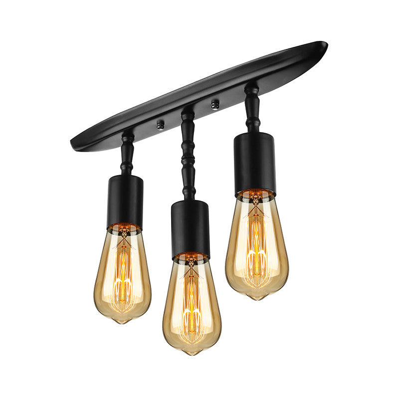 Open Bulb Bedroom Ceiling Light Fixture Farmhouse Style Iron 3 Lights Black Semi Flush Mount Lighting Clearhalo 'Ceiling Lights' 'Close To Ceiling Lights' 'Close to ceiling' 'Semi-flushmount' Lighting' 138399