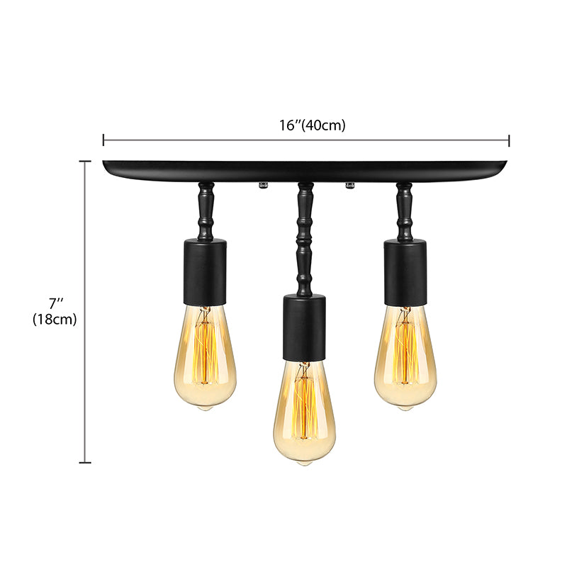 Open Bulb Bedroom Ceiling Light Fixture Farmhouse Style Iron 3 Lights Black Semi Flush Mount Lighting Clearhalo 'Ceiling Lights' 'Close To Ceiling Lights' 'Close to ceiling' 'Semi-flushmount' Lighting' 138400