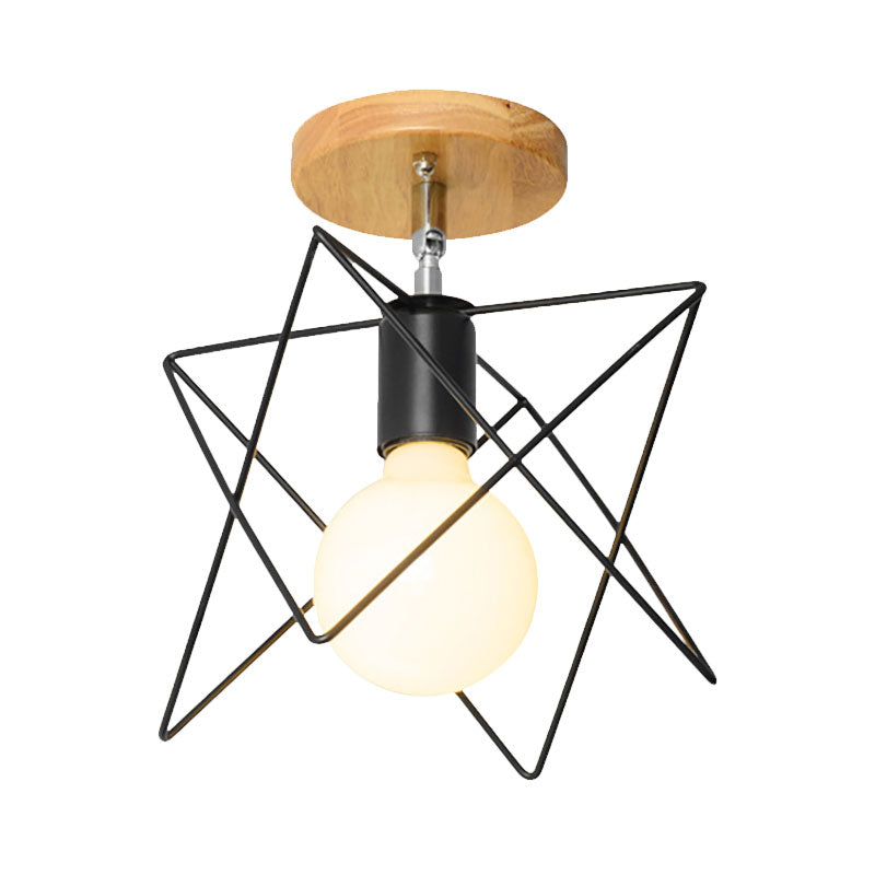 Mini Triangle/Urn Metal Semi Flush Light with Wire Guard Industrial Retro 1 Head Bedroom Ceiling Light Fixture Clearhalo 'Ceiling Lights' 'Close To Ceiling Lights' 'Close to ceiling' 'Semi-flushmount' Lighting' 138435