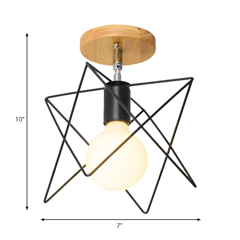 Mini Triangle/Urn Metal Semi Flush Light with Wire Guard Industrial Retro 1 Head Bedroom Ceiling Light Fixture Clearhalo 'Ceiling Lights' 'Close To Ceiling Lights' 'Close to ceiling' 'Semi-flushmount' Lighting' 138436