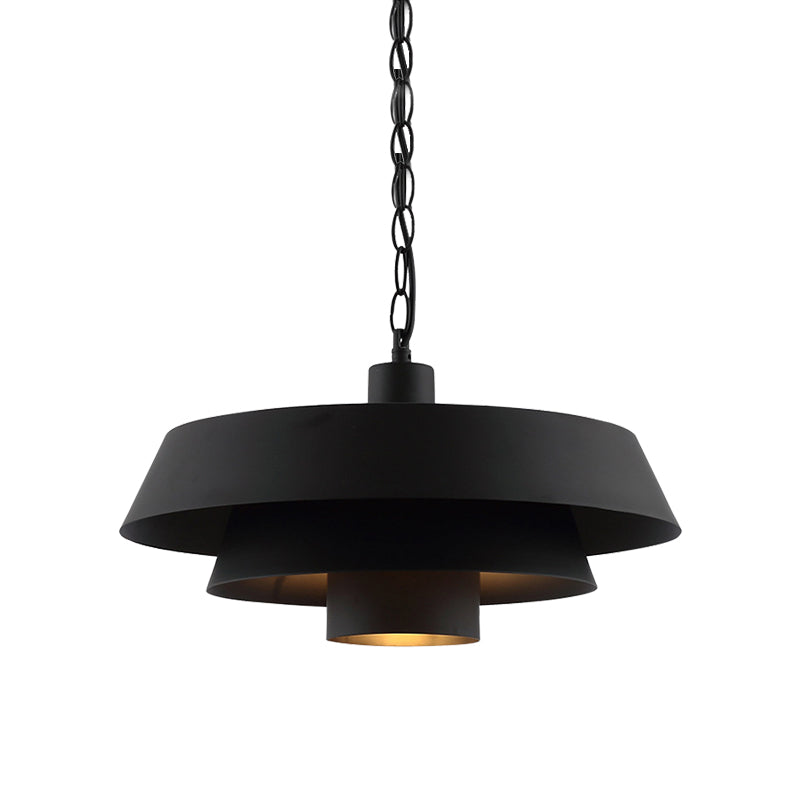 2 Tiers Barn Metal Pendant Lighting Industrial Modern 1 Head Restaurant Hanging Light in Black Clearhalo 'Ceiling Lights' 'Modern Pendants' 'Modern' 'Pendant Lights' 'Pendants' Lighting' 138487