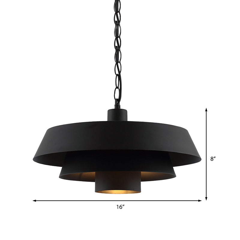 2 Tiers Barn Metal Pendant Lighting Industrial Modern 1 Head Restaurant Hanging Light in Black Clearhalo 'Ceiling Lights' 'Modern Pendants' 'Modern' 'Pendant Lights' 'Pendants' Lighting' 138488