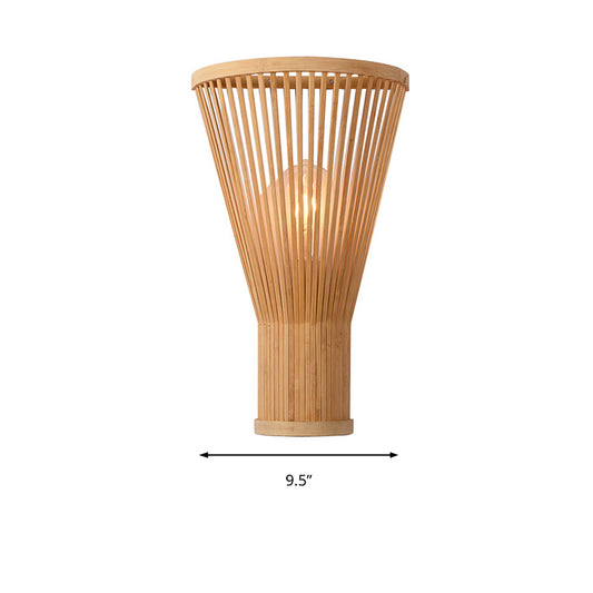 Hand-Made Bamboo Wall Sconce Lamp Asian Style 1-Bulb Beige Wall Lighting for Bedside Clearhalo 'Wall Lamps & Sconces' 'Wall Lights' Lighting' 138492