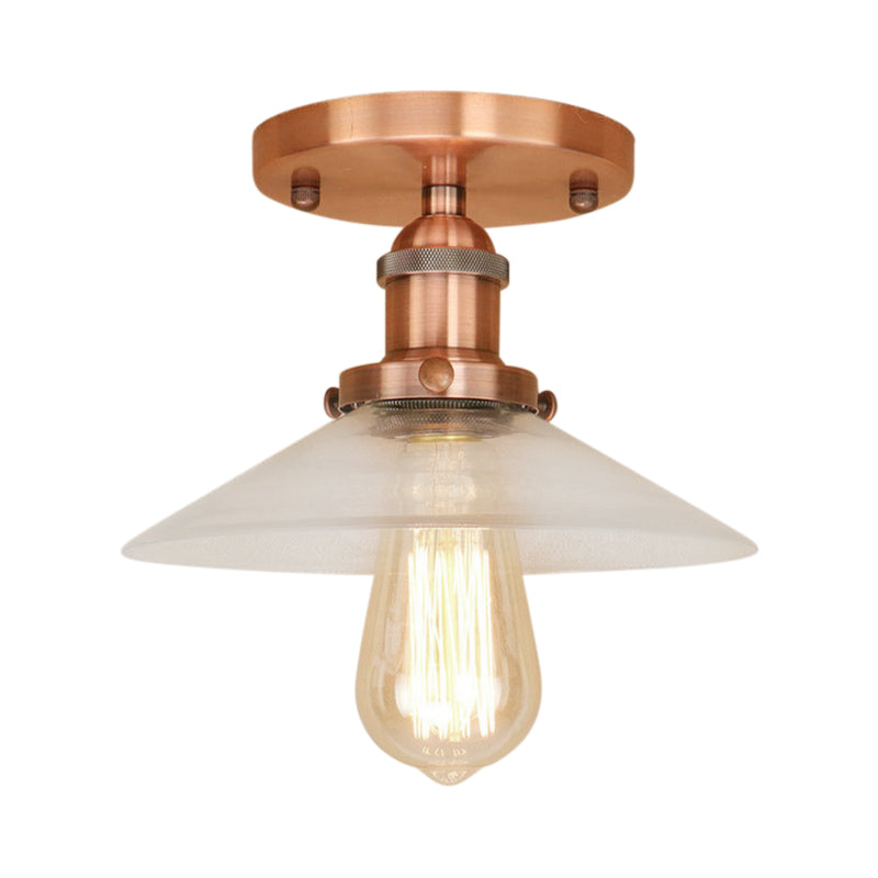 Saucer Frosted Glass Semi Flush Lighting Vintage 1 Bulb Kitchen Light Fixture in Black/Brass/Copper Clearhalo 'Ceiling Lights' 'Close To Ceiling Lights' 'Close to ceiling' 'Glass shade' 'Glass' 'Semi-flushmount' Lighting' 138508