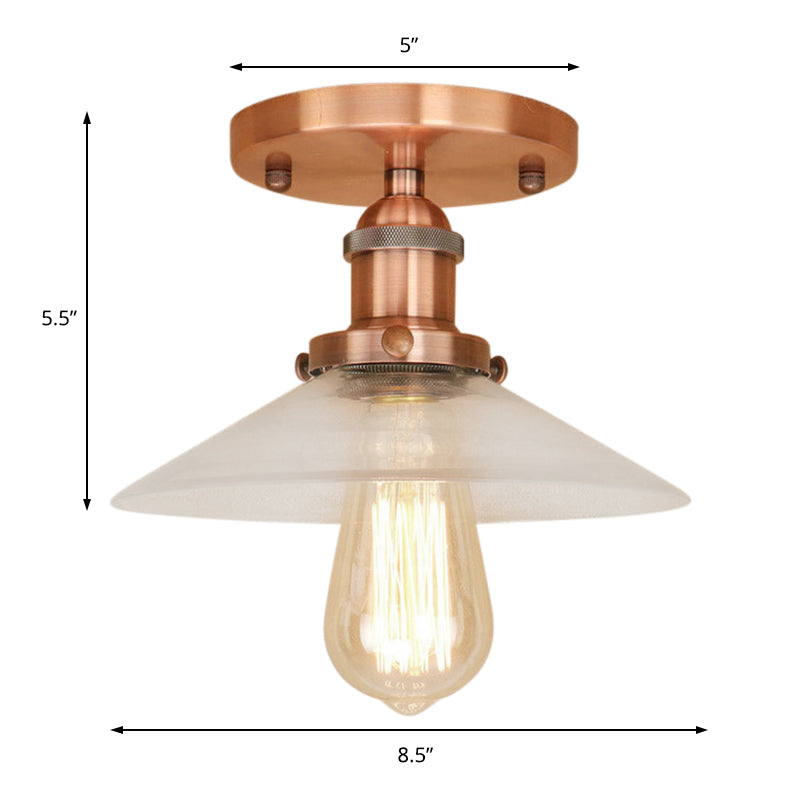Saucer Frosted Glass Semi Flush Lighting Vintage 1 Bulb Kitchen Light Fixture in Black/Brass/Copper Clearhalo 'Ceiling Lights' 'Close To Ceiling Lights' 'Close to ceiling' 'Glass shade' 'Glass' 'Semi-flushmount' Lighting' 138509