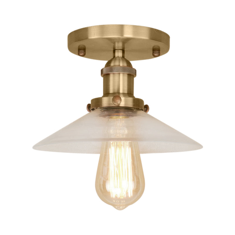 Saucer Frosted Glass Semi Flush Lighting Vintage 1 Bulb Kitchen Light Fixture in Black/Brass/Copper Clearhalo 'Ceiling Lights' 'Close To Ceiling Lights' 'Close to ceiling' 'Glass shade' 'Glass' 'Semi-flushmount' Lighting' 138513
