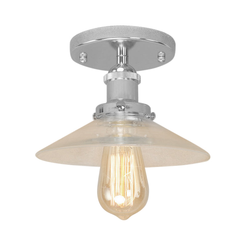 Saucer Frosted Glass Semi Flush Lighting Vintage 1 Bulb Kitchen Light Fixture in Black/Brass/Copper Clearhalo 'Ceiling Lights' 'Close To Ceiling Lights' 'Close to ceiling' 'Glass shade' 'Glass' 'Semi-flushmount' Lighting' 138515