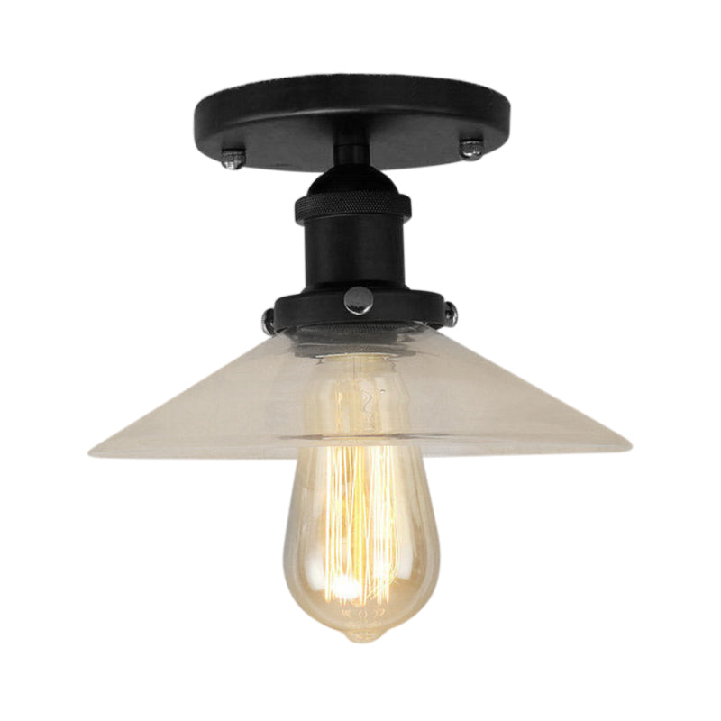 Saucer Frosted Glass Semi Flush Lighting Vintage 1 Bulb Kitchen Light Fixture in Black/Brass/Copper Clearhalo 'Ceiling Lights' 'Close To Ceiling Lights' 'Close to ceiling' 'Glass shade' 'Glass' 'Semi-flushmount' Lighting' 138517