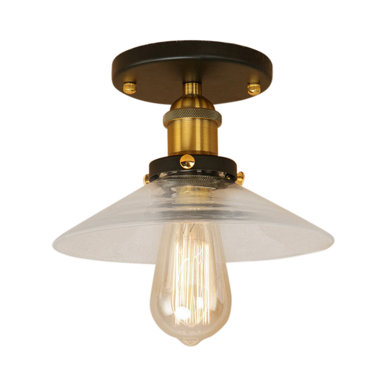 Saucer Frosted Glass Semi Flush Lighting Vintage 1 Bulb Kitchen Light Fixture in Black/Brass/Copper Clearhalo 'Ceiling Lights' 'Close To Ceiling Lights' 'Close to ceiling' 'Glass shade' 'Glass' 'Semi-flushmount' Lighting' 138519