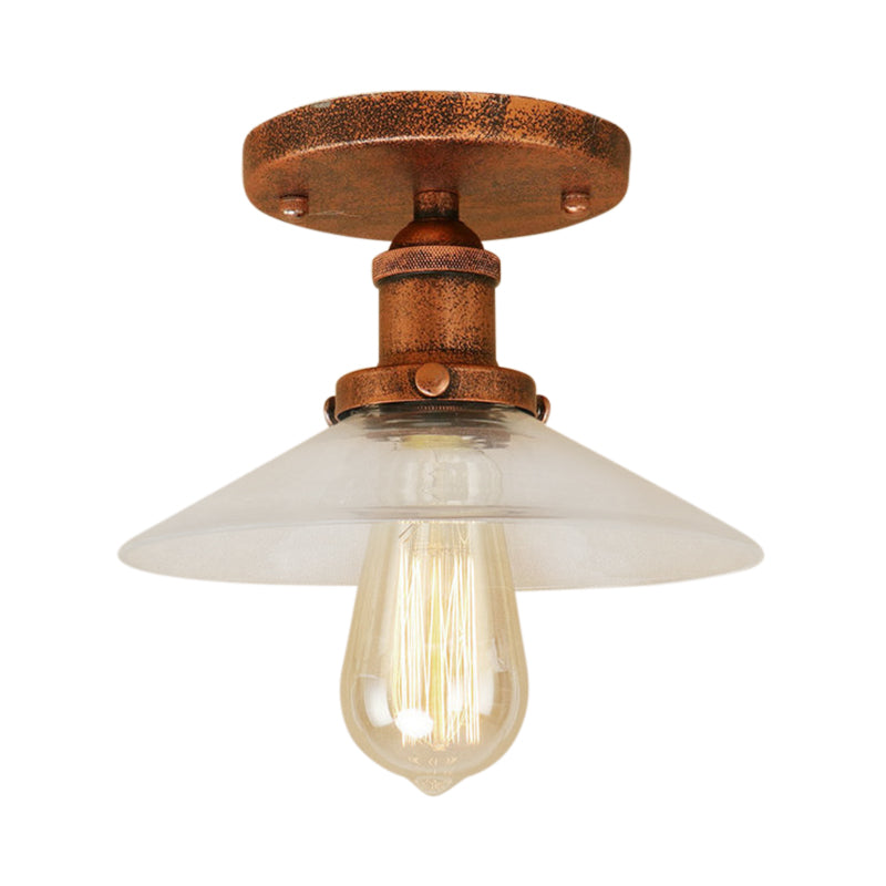 Saucer Frosted Glass Semi Flush Lighting Vintage 1 Bulb Kitchen Light Fixture in Black/Brass/Copper Clearhalo 'Ceiling Lights' 'Close To Ceiling Lights' 'Close to ceiling' 'Glass shade' 'Glass' 'Semi-flushmount' Lighting' 138521
