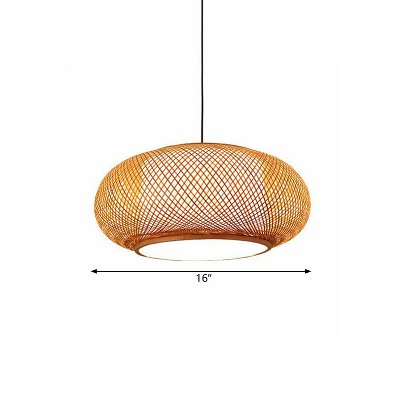 Curved Drum Bamboo Pendant Light Asian Stylish 16"/19.5" W 1 Light Beige Hanging Lamp for Living Room Clearhalo 'Ceiling Lights' 'Pendant Lights' 'Pendants' Lighting' 138610