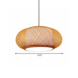 Curved Drum Bamboo Pendant Light Asian Stylish 16"/19.5" W 1 Light Beige Hanging Lamp for Living Room Clearhalo 'Ceiling Lights' 'Pendant Lights' 'Pendants' Lighting' 138611