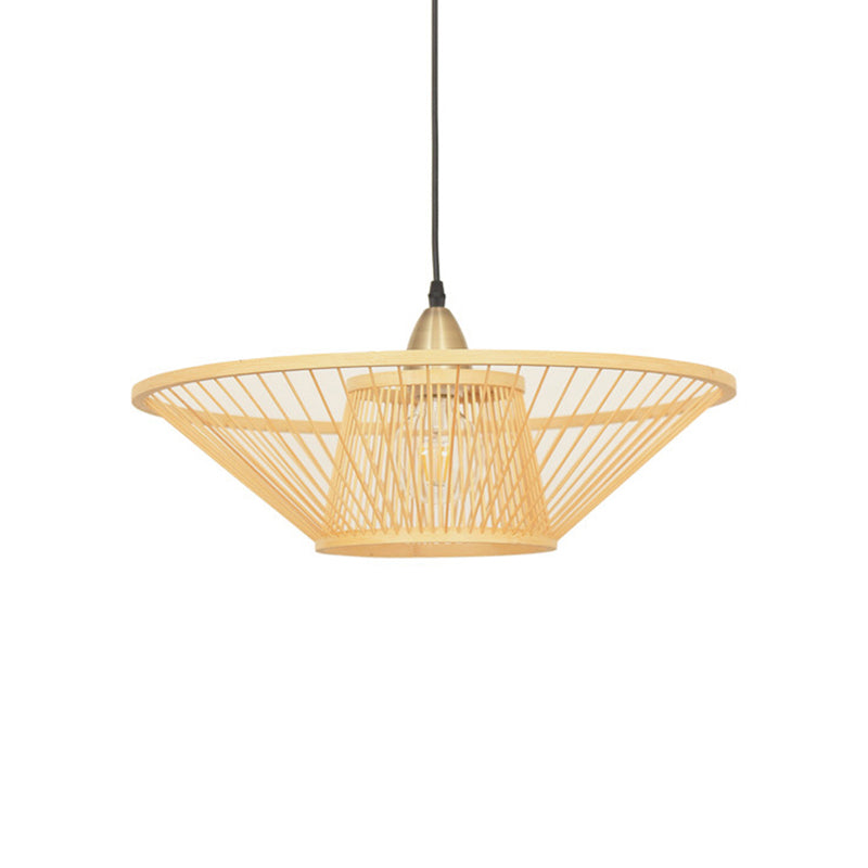 Bamboo Hand-Made Ceiling Lamp with Saucer Shade Modern 1-Light Beige Pendant Lamp for Dining Room Clearhalo 'Ceiling Lights' 'Pendant Lights' 'Pendants' Lighting' 138619