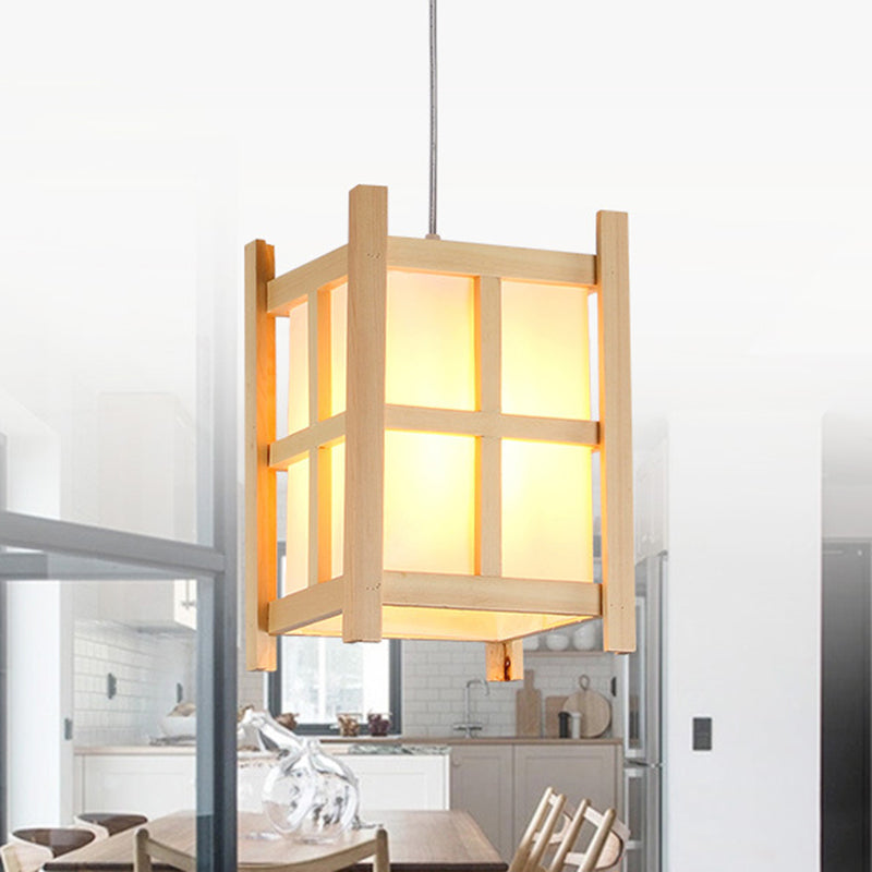 Wooden Square Pendant Lighting Asian 1-Light Hanging Lamp with Paper Shade for Restaurant Beige Clearhalo 'Ceiling Lights' 'Modern Pendants' 'Modern' 'Pendant Lights' 'Pendants' Lighting' 138625