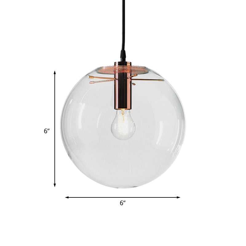 Round Pendant Light Modern 1-Light 6"/8"/12" Wide Clear Glass Hanging Lamp in Rose Gold Clearhalo 'Ceiling Lights' 'Close To Ceiling Lights' 'Glass shade' 'Glass' 'Industrial Pendants' 'Industrial' 'Middle Century Pendants' 'Pendant Lights' 'Pendants' 'Tiffany' Lighting' 138714