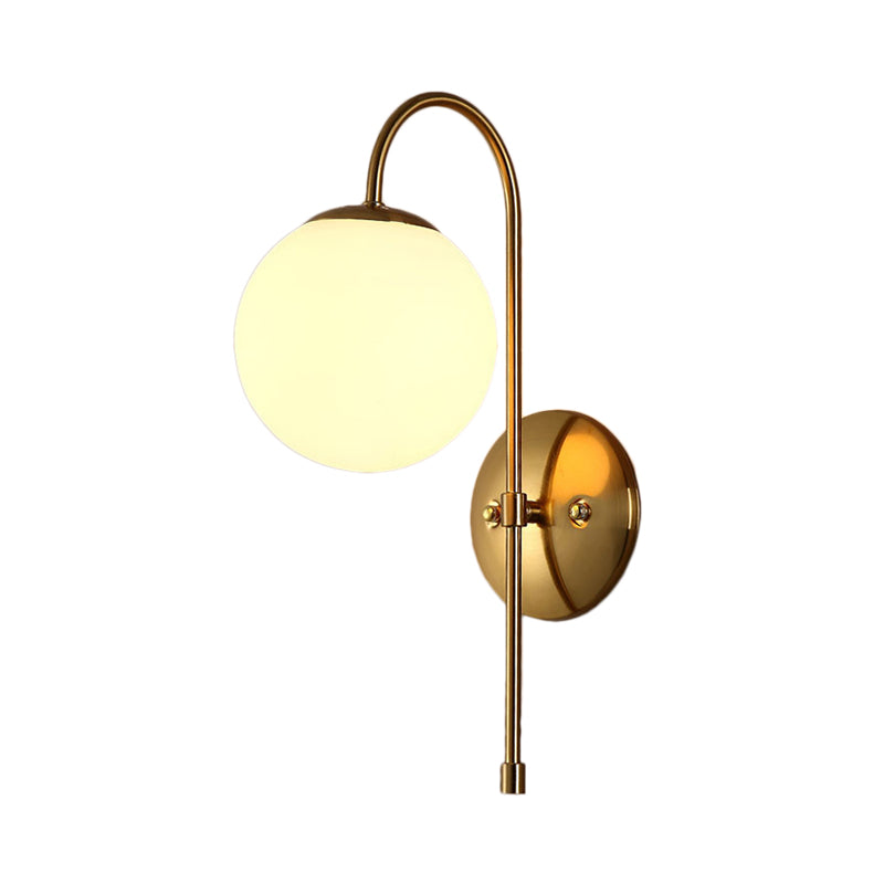 Brass Globe Wall Lighting Modern Opal Glass 1 Light Coffee Shop Sconce Light Fixture Clearhalo 'Art deco wall lights' 'Cast Iron' 'Glass' 'Industrial wall lights' 'Industrial' 'Middle century wall lights' 'Modern' 'Rustic wall lights' 'Tiffany' 'Traditional wall lights' 'Wall Lamps & Sconces' 'Wall Lights' Lighting' 138722