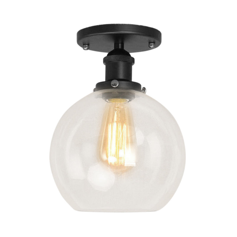 Spherical Balcony Semi Flush Industrial Clear Glass One Light Black/Brass/Copper Ceiling Light Fixture Clearhalo 'Ceiling Lights' 'Close To Ceiling Lights' 'Close to ceiling' 'Glass shade' 'Glass' 'Semi-flushmount' Lighting' 138730