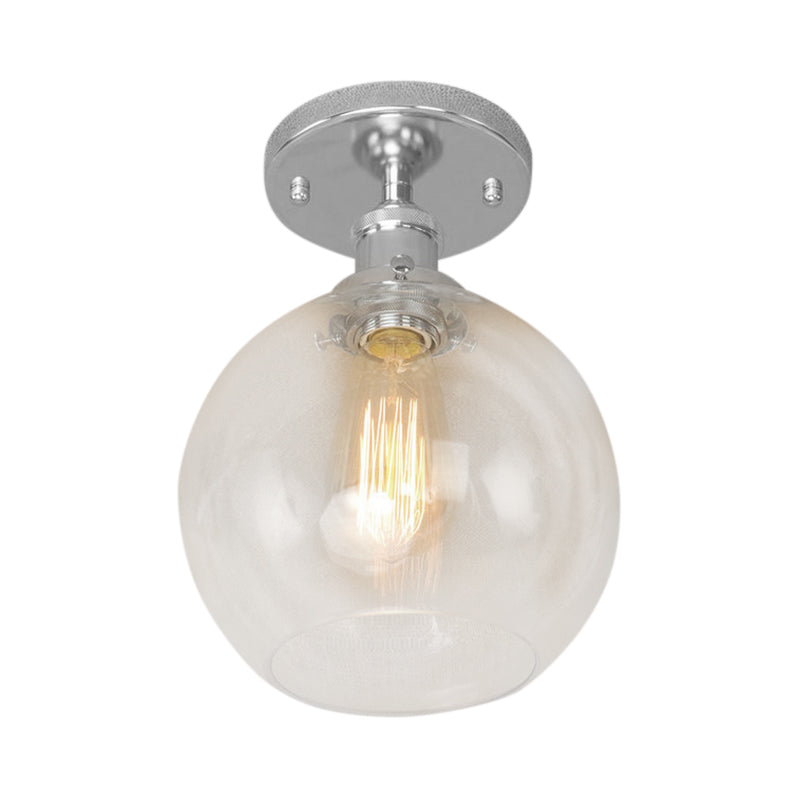 Spherical Balcony Semi Flush Industrial Clear Glass One Light Black/Brass/Copper Ceiling Light Fixture Clearhalo 'Ceiling Lights' 'Close To Ceiling Lights' 'Close to ceiling' 'Glass shade' 'Glass' 'Semi-flushmount' Lighting' 138737