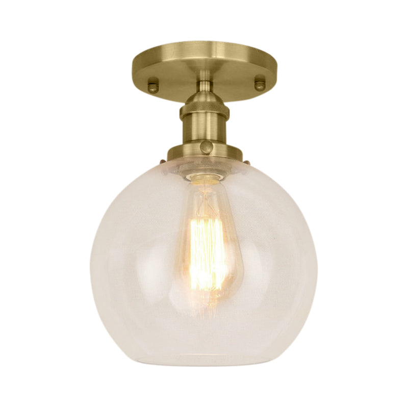 Spherical Balcony Semi Flush Industrial Clear Glass One Light Black/Brass/Copper Ceiling Light Fixture Clearhalo 'Ceiling Lights' 'Close To Ceiling Lights' 'Close to ceiling' 'Glass shade' 'Glass' 'Semi-flushmount' Lighting' 138743