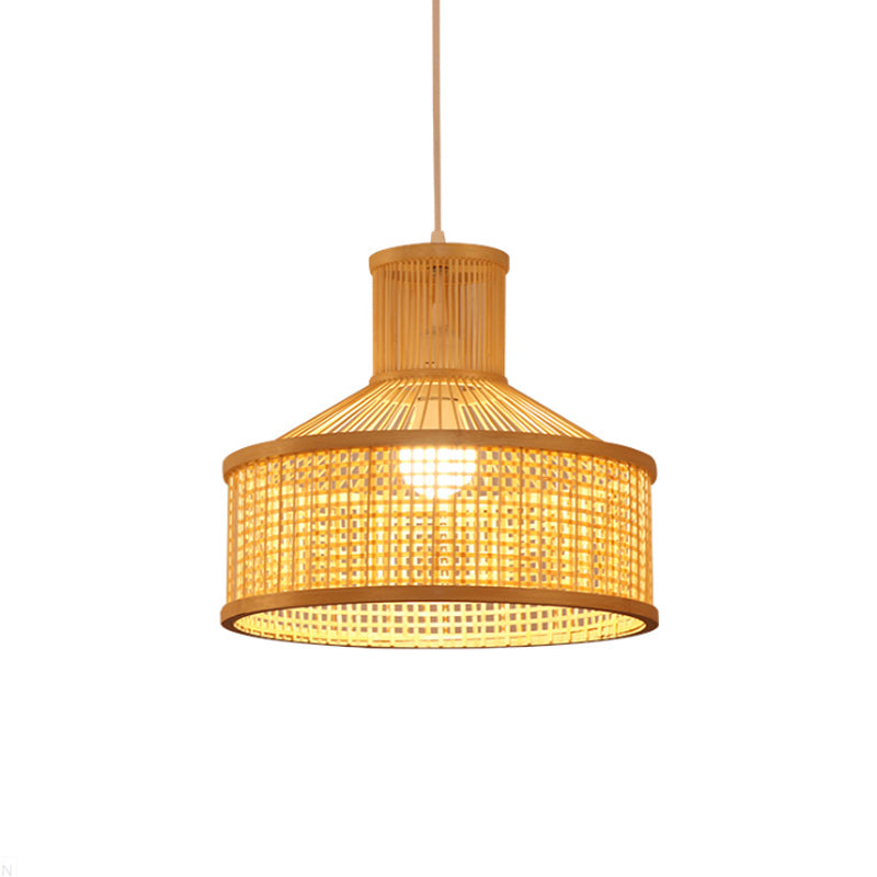 Barn Shaped Hanging Lamp Contemporary Style Bamboo 1 Head Beige Ceiling Lighting in Beige Clearhalo 'Ceiling Lights' 'Modern Pendants' 'Modern' 'Pendant Lights' 'Pendants' Lighting' 138750