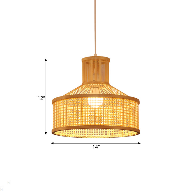 Barn Shaped Hanging Lamp Contemporary Style Bamboo 1 Head Beige Ceiling Lighting in Beige Clearhalo 'Ceiling Lights' 'Modern Pendants' 'Modern' 'Pendant Lights' 'Pendants' Lighting' 138751