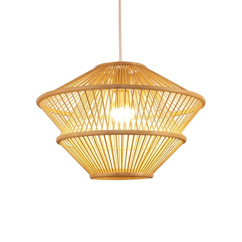 Hand Knitted Pendant Light Fixture Asian Style Bamboo 1-Light Beige Hanging Lamp over Dining Table Clearhalo 'Ceiling Lights' 'Pendant Lights' 'Pendants' Lighting' 138768