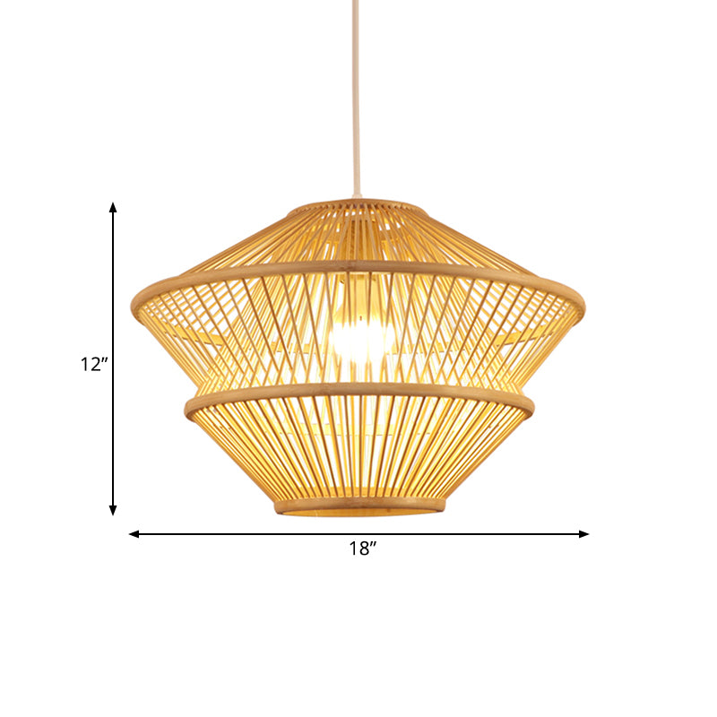 Hand Knitted Pendant Light Fixture Asian Style Bamboo 1-Light Beige Hanging Lamp over Dining Table Clearhalo 'Ceiling Lights' 'Pendant Lights' 'Pendants' Lighting' 138769