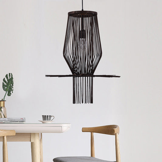 Modern Style Hand-Woven Hanging Lighting Bamboo 1-Bulb Dining Room Pendant Lighting in Black Black Clearhalo 'Ceiling Lights' 'Modern Pendants' 'Modern' 'Pendant Lights' 'Pendants' Lighting' 138776