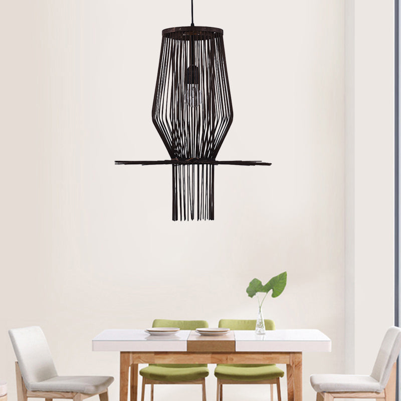 Modern Style Hand-Woven Hanging Lighting Bamboo 1-Bulb Dining Room Pendant Lighting in Black Clearhalo 'Ceiling Lights' 'Modern Pendants' 'Modern' 'Pendant Lights' 'Pendants' Lighting' 138777