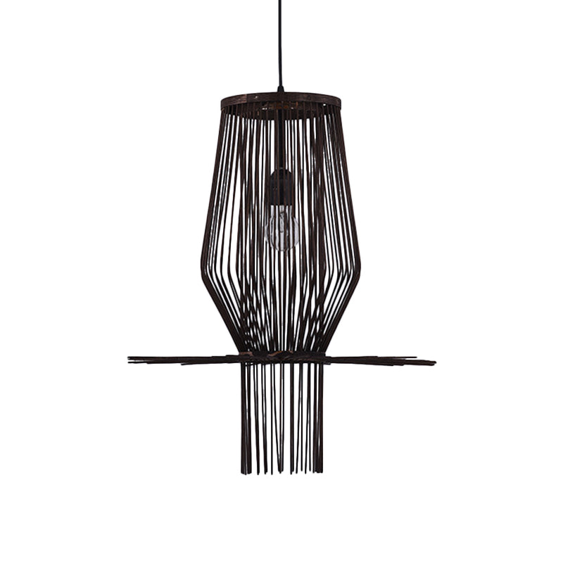 Modern Style Hand-Woven Hanging Lighting Bamboo 1-Bulb Dining Room Pendant Lighting in Black Clearhalo 'Ceiling Lights' 'Modern Pendants' 'Modern' 'Pendant Lights' 'Pendants' Lighting' 138778