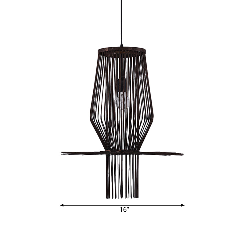 Modern Style Hand-Woven Hanging Lighting Bamboo 1-Bulb Dining Room Pendant Lighting in Black Clearhalo 'Ceiling Lights' 'Modern Pendants' 'Modern' 'Pendant Lights' 'Pendants' Lighting' 138779