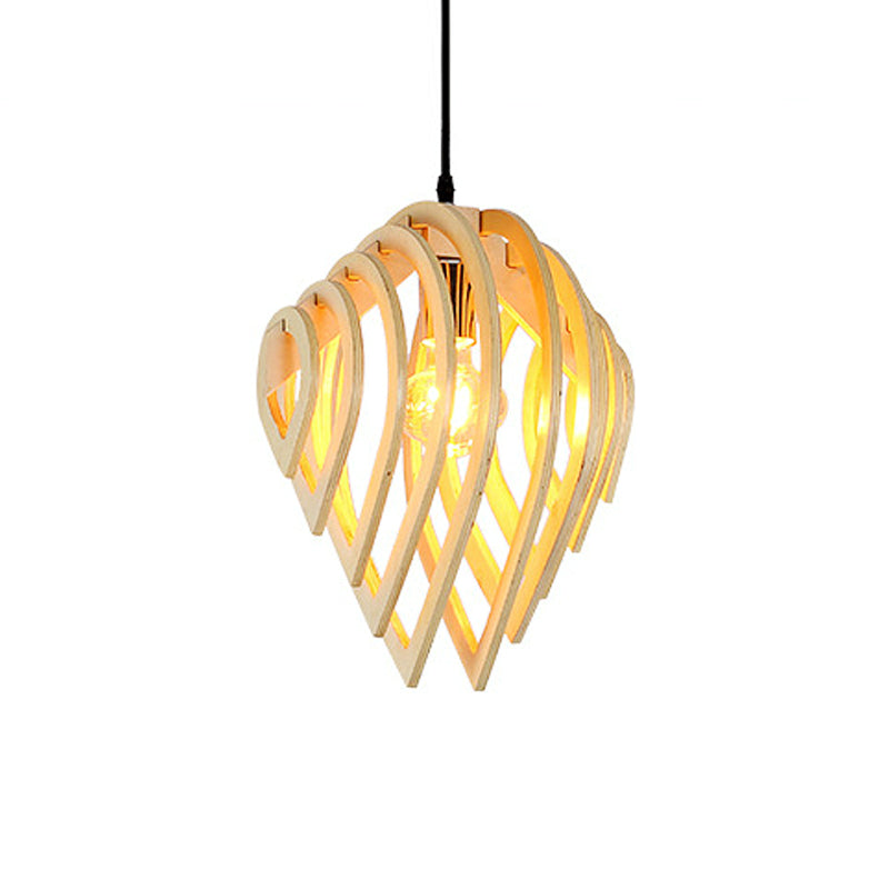 Wood Water Drop Hanging Ceiling Light Modern 1-Light Pendant Lamp in Natural Wood for Bedroom Clearhalo 'Ceiling Lights' 'Modern Pendants' 'Modern' 'Pendant Lights' 'Pendants' Lighting' 138818