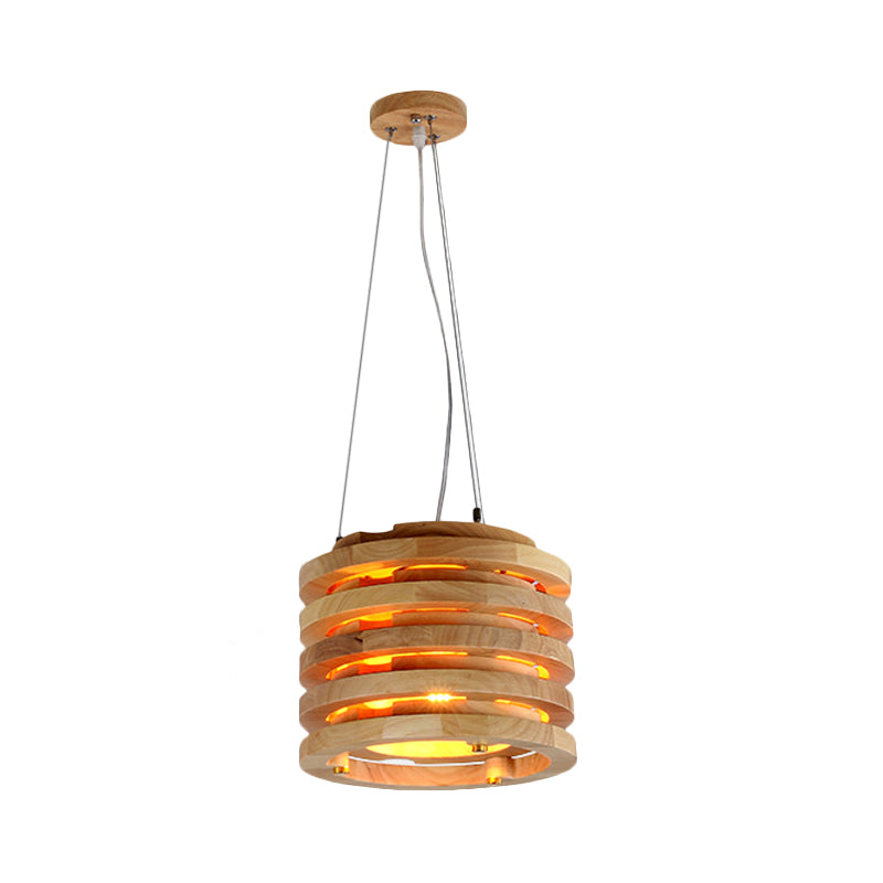 10"/16" Wide Wooden Cylindrical Hanging Light Contemporary 1 Light Pendant Lamp in Natural Wood for Living Room Clearhalo 'Ceiling Lights' 'Modern Pendants' 'Modern' 'Pendant Lights' 'Pendants' Lighting' 138822