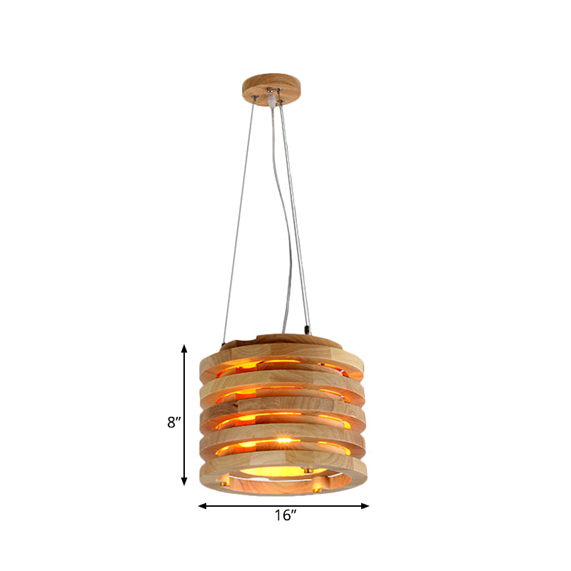 10"/16" Wide Wooden Cylindrical Hanging Light Contemporary 1 Light Pendant Lamp in Natural Wood for Living Room Clearhalo 'Ceiling Lights' 'Modern Pendants' 'Modern' 'Pendant Lights' 'Pendants' Lighting' 138824