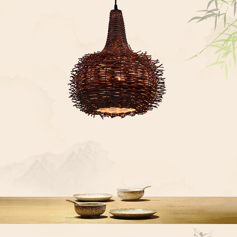 Brown Bird Nest Hanging Pendant Rustic 1 Light Bamboo Suspension Lamp for Living Room Tea House Brown Clearhalo 'Ceiling Lights' 'Modern Pendants' 'Modern' 'Pendant Lights' 'Pendants' Lighting' 138837