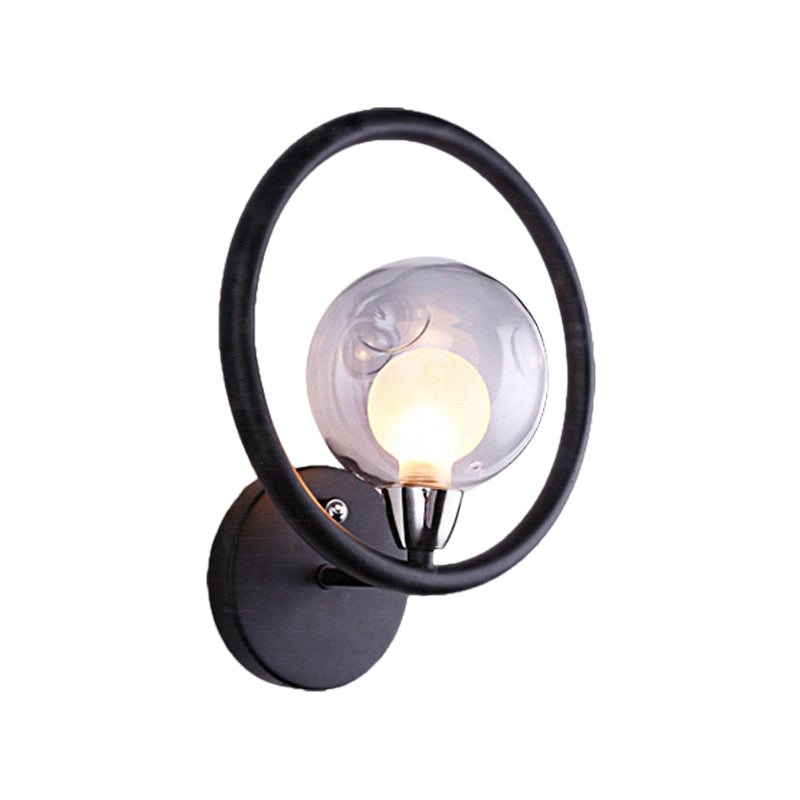 Ring Shaped Metal Wall Sconce Light Retro Style 1 Light Living Room Wall Lamp with Bare Bulb in Black Clearhalo 'Art deco wall lights' 'Cast Iron' 'Glass' 'Industrial wall lights' 'Industrial' 'Middle century wall lights' 'Modern' 'Rustic wall lights' 'Tiffany' 'Traditional wall lights' 'Wall Lamps & Sconces' 'Wall Lights' Lighting' 138859
