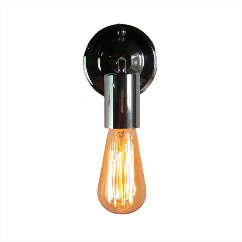 Polished Chrome Mini Wall Sconce Industrial Metal 1 Head Bedroom Wall Mount Light with Open Bulb Clearhalo 'Art deco wall lights' 'Cast Iron' 'Glass' 'Industrial wall lights' 'Industrial' 'Middle century wall lights' 'Modern' 'Rustic wall lights' 'Tiffany' 'Traditional wall lights' 'Wall Lamps & Sconces' 'Wall Lights' Lighting' 138900
