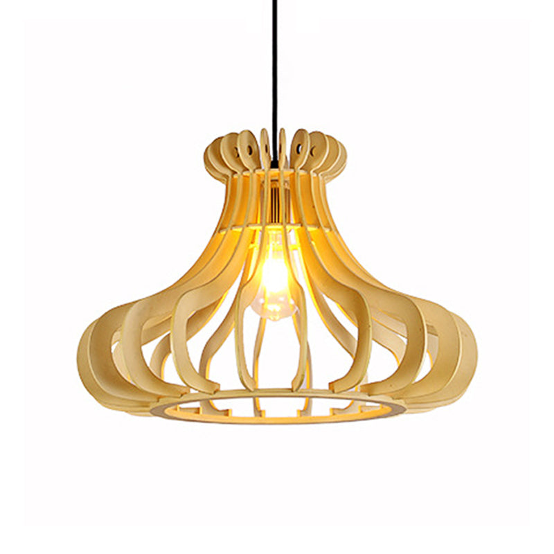 Contemporary Onion Shaped Pendant Lighting Wood 1 Light Bedroom Hanging Lamp in Beige Clearhalo 'Ceiling Lights' 'Modern Pendants' 'Modern' 'Pendant Lights' 'Pendants' Lighting' 138914