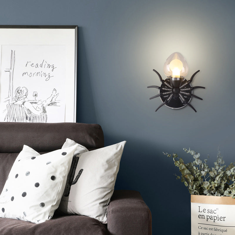 Metal Spider Wall Lighting with Metal Shade Lodge Loft 1 Light Sconce Lamp in Black Black Clearhalo 'Wall Lamps & Sconces' 'Wall Lights' Lighting' 138916