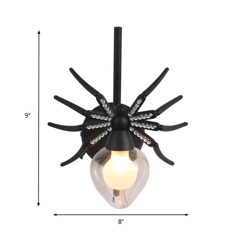 Black Spider Sconce Lighting Rustic Lodge Metallic Mini Wall Lamp with Clear Glass Shade Clearhalo 'Wall Lamps & Sconces' 'Wall Lights' Lighting' 138935