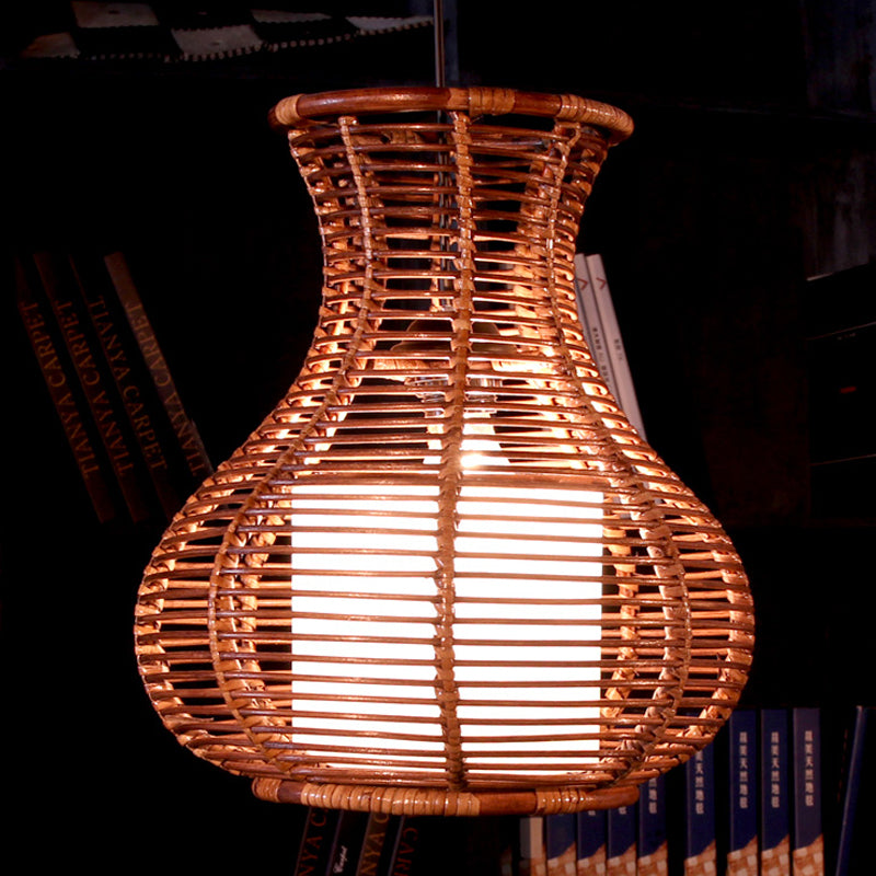 Japanese Vase Rattan Hanging Light Fixture 1-Light Suspension Pendant in Brown for Restaurant Cafe Clearhalo 'Ceiling Lights' 'Pendant Lights' 'Pendants' Lighting' 138936