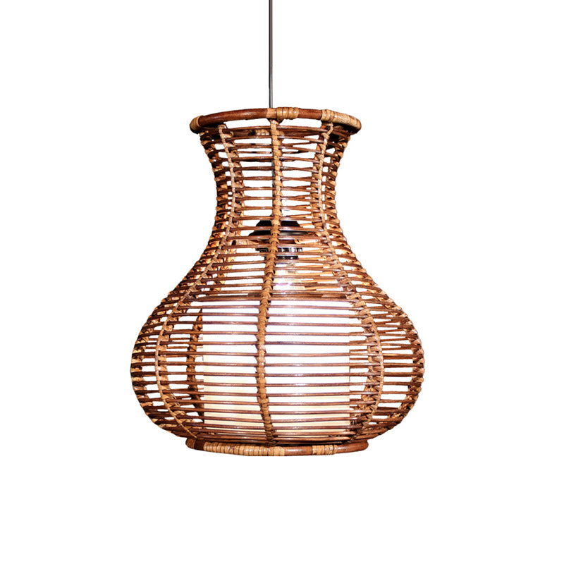 Japanese Vase Rattan Hanging Light Fixture 1-Light Suspension Pendant in Brown for Restaurant Cafe Clearhalo 'Ceiling Lights' 'Pendant Lights' 'Pendants' Lighting' 138938