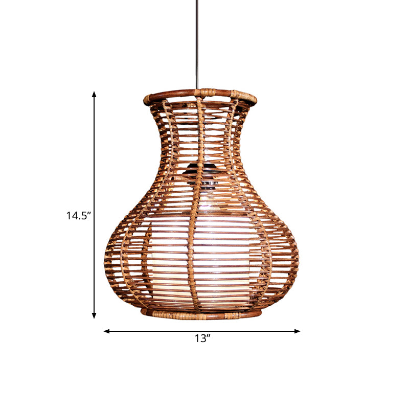 Japanese Vase Rattan Hanging Light Fixture 1-Light Suspension Pendant in Brown for Restaurant Cafe Clearhalo 'Ceiling Lights' 'Pendant Lights' 'Pendants' Lighting' 138939